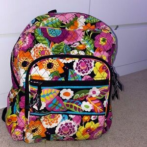 VERA BRADLEY Laptop Backpack Va Va Bloom Pattern Cotton Quilted Pink Floral